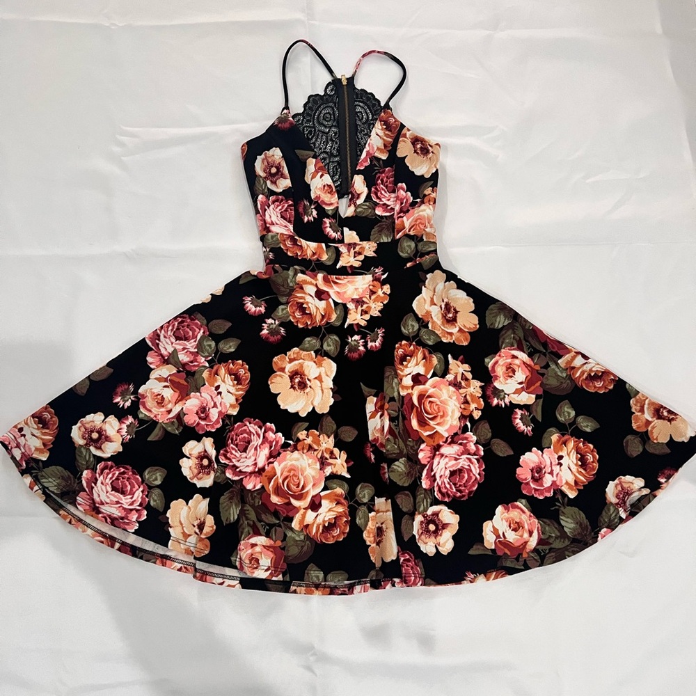 Floral Kids Dress with Pink and Black Design